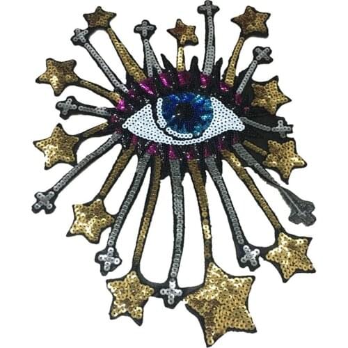Big Eye Patches Iron on Sequin Patches Gold Small Stars Eyeball Patch DIY Appliques Craft Sewing Accessories Decor