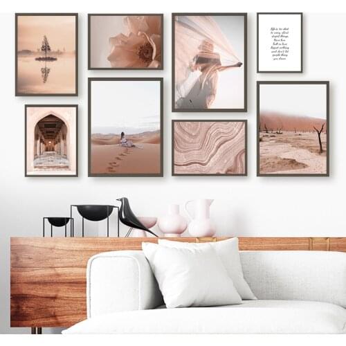 Tree Desert Girl Petal Mosque Abstract Pattern Nordic Posters And Prints Wall Art Canvas Painting Pictures For Living Room Decor