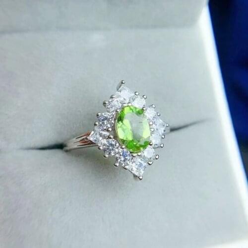 Natural real green peridot or citrine ring Per jewelry 925 sterling silver 5*7mm 0.9ct gemstone Fine jewelry T21463