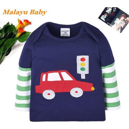 2021 New Spring Autumn Cotton Baby Girls Sweatshirts Cartoon Print Striped Patchwork Long Sleeve Sweater Kid Boy T-shirt Clothes