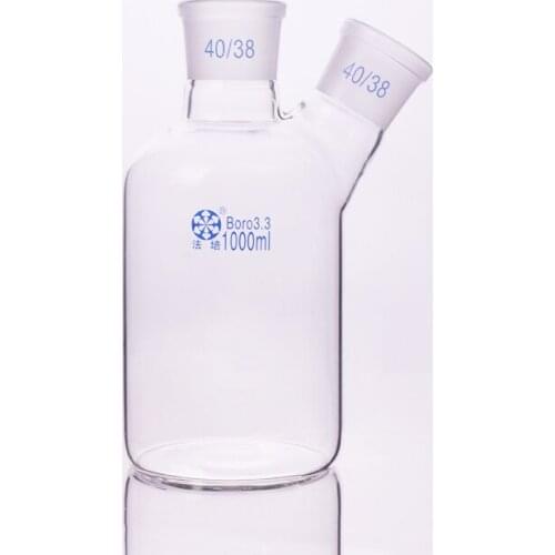 Single-deck cylindrical two-necked flat-bottom flask 1000ml,Main 40/38,Side 40/38,Single-deck cylindrical reactor bottle