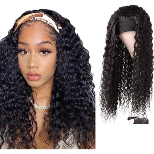 Kinky Curly Headband Wigs For Afro Black Women 28 Inch Human Synthetic Hair Ombre Glueless Wig With Head band By Fashion Icon