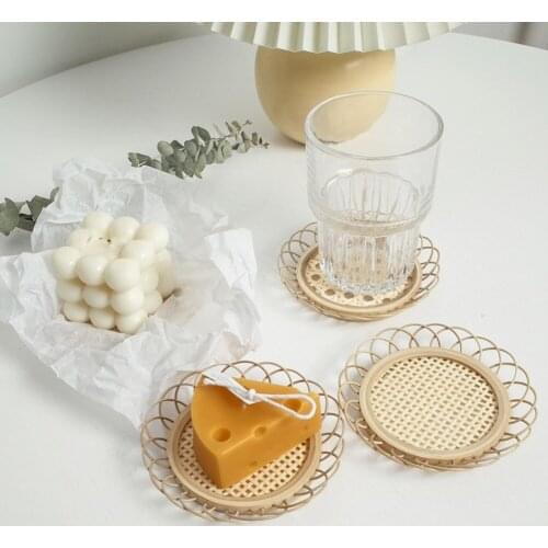 Japanese Style Drink Cup Coasters Bamboo Woven Saucer Mat Non-slip Pot Holder Rattan Woven Cup Mat Dining Table Place mat
