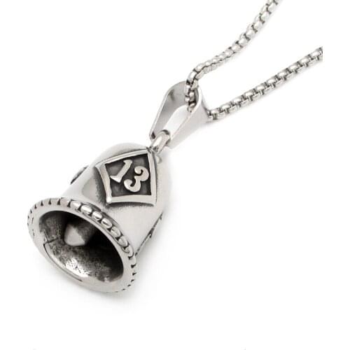 Free Shipping Punk 316L Stainless Steel Silver Color and Black Skull Head Lucky 13 Number Biker Bell Motor Pendant Jewelry