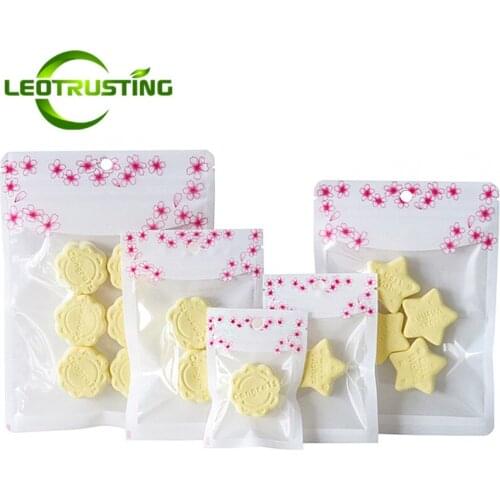 100pcs Clear Front Plastic White Zip Lock Bag Flat Translucent Herbal Powder Snack Trinkets Gifts Resealable Packaging Pouches