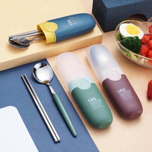 Travel Portable Stainless Steel Cutlery Set Spoon and Chopsticks Eco Friendly Dinnerware Set Tableware Kitchen Accessories