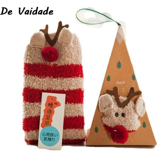 Christmas Gift 3D Design Fluffy Coral Velvet Thick Warm Socks For Women Towel Floor/Sleeping Sock High Quality Sox