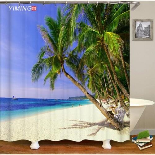 Seaside Sunshine Beach Scenery 3D Printing Bathroom Shower Curtain Waterproof Polyester Curtain Home Decor Curtain With Hook