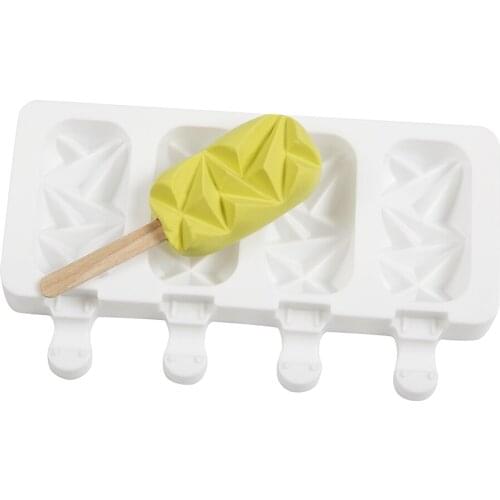 Silicone Ice Cream Mold DIY Homemade Popsicle Moulds Freezer 4 Cell Diamond Ice Cube Tray Popsicle Barrel Makers Baking Tools