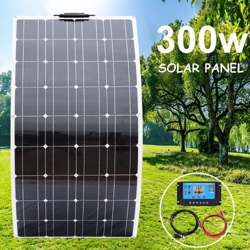 Fleixble solar panel 12v 300w kit solar battery charger home photovoltaic system 1000w 110v/220v inverter for car boat camping
