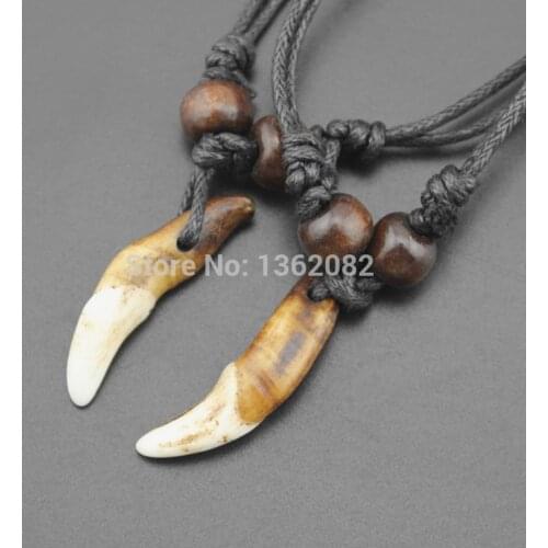 Tibet Jewelry Amulet Real Tooth Fangs Canine Wolf Tooth Pendant Surfer Necklace Adjustable Gift MN251