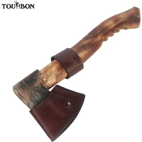 Tourbon Hunting Axe Hatchet Head Cover Ax Blade Sheath Belt Loop Holster Thick Genuine Leather Coffee Color(Not Include Ax)