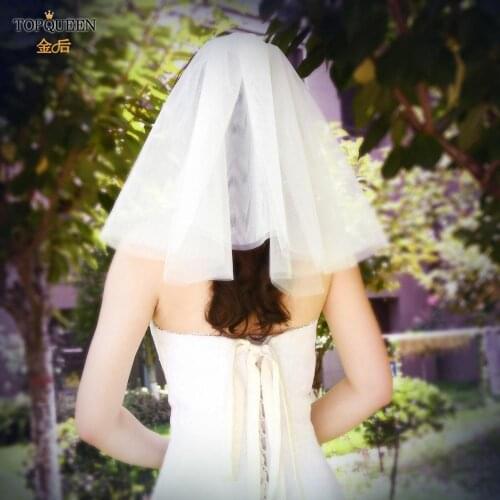 TOPQUEEN V26 Real Photos Elegant Bride Veil Simple Short White Ivory Wedding Tulle Cut-Edge for Marriage Accessories Hot Sell