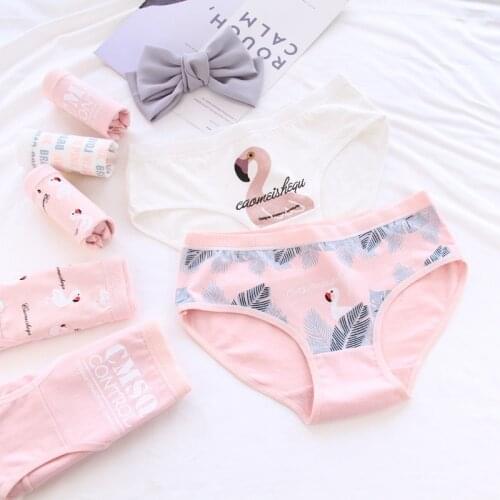 2020 Cotton Panties Flamingo Pattern Print Cute Underwear Girl Cartoon Lingerie Breathable Seamless High Waist Briefs Girl