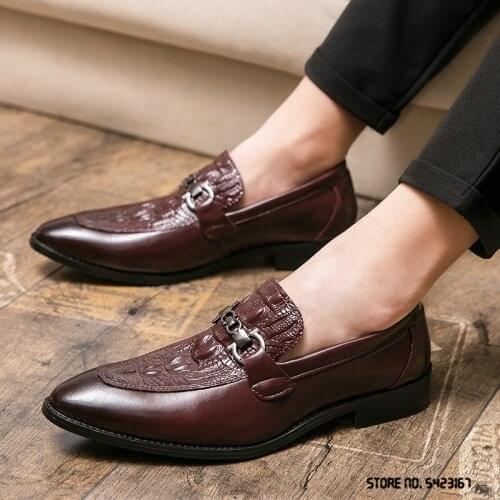 2021 New Fashion Pointed Metal Buckle Slip On Oxford Dress Shoes For Men Moccasins Wedding Prom Formal Footwear Zapatos Hombre