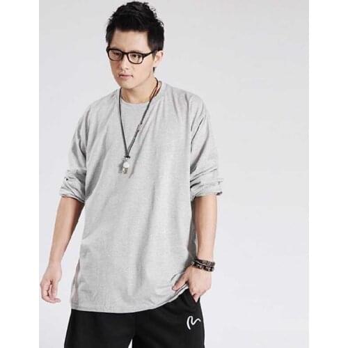 Plus Size Street Dance Hip Hop T shirt Men Casual T-shirt Long Sleeve Cotton Loose Baggy O-Neck Tshirt Sweat Shirt