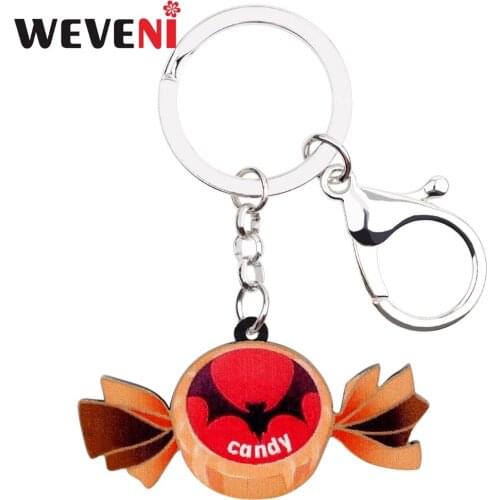 WEVENI Acrylic Halloween Bat Candy Sweet Key Chains Keychains Rings Holder Bag Car Charm Jewelry For Women Girls Cheap Gift