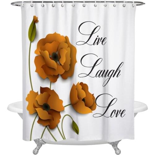 Poppy Flower Positive Energy Text Shower Curtain Waterproof Polyester Fabric Shower Curtains Home Decoration Curtain with Hook