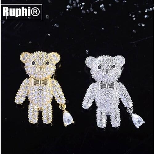 Zircons Bear Pin Brooches Sweet Animal Fashion Lapel Pins for Women Gift Broch jewelry