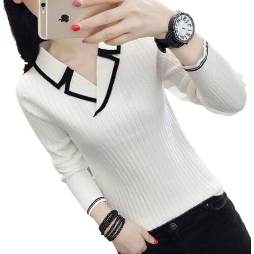 New Korean version of knitwear womens V-neck foreign style bottoming shirt loose slim sweater top
