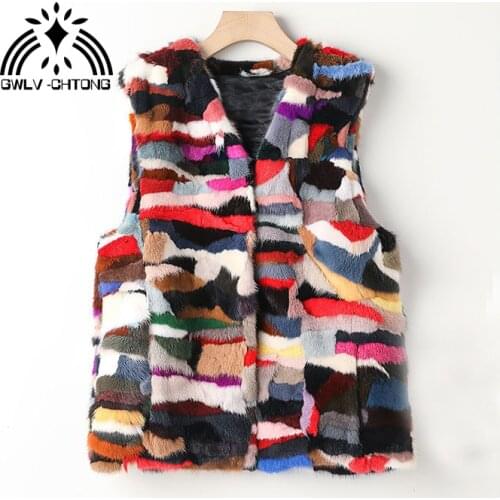 New Luxury Real genuine natural mink fur vest women fashion multi-color colorful Gilet girls jacket