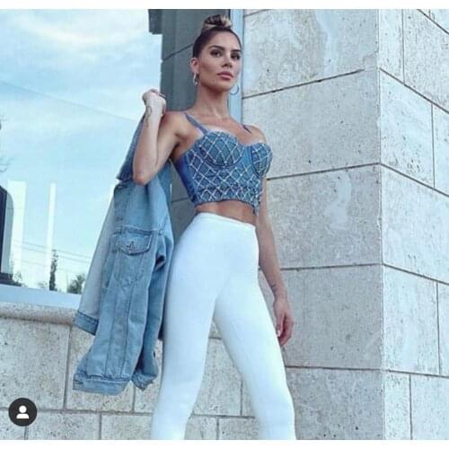 Celebrity High Quality Blue Mantual Beading 2 Pieces Set Night Club Party Outfits Vestidos