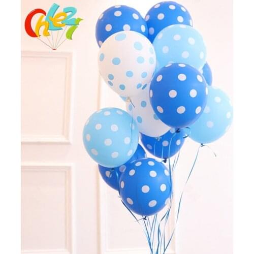 20pcs 12inch 2.8g Romantic Dots Polka Helium Latex Balloon Blue Light blue color Wedding Birthday Party Decoration supplies Free