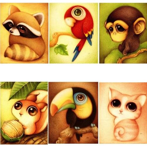 Cute Pet Animal Monkey Parrot 5D Diamond Painting Round Diamond Stick Ddrill DIY Embroidery Diamond Ornament Mosaic Handmade