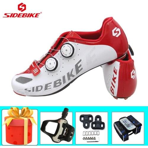 SIDEBIKE Carbon Shoes Road Bike Sneakers Zapatillas Ciclismo Ultra-light Self-locking Triathlon Bicycle Riding Shoes Add Pedals