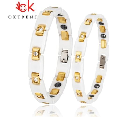 OKtrendy Chain Bracelet Ceramic Couple Design Health Energy Bio Magnetic Germanium Crystal Bracelets Bangles for Women and man