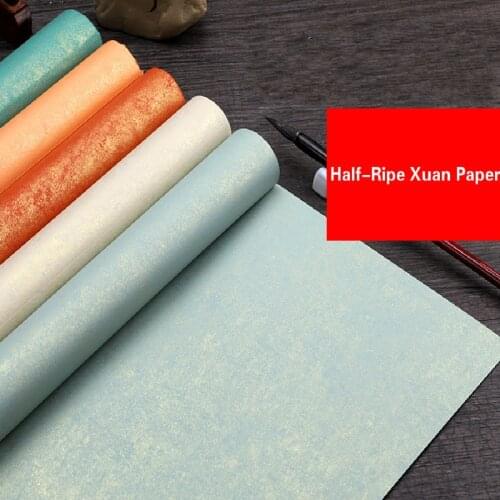 10 Sheets Half-Ripe Xuan Paper Batik Rice Paper Colored Batik Gilt Paper Four Feets Chinese Calligraphy Papers Carta Riso Supply