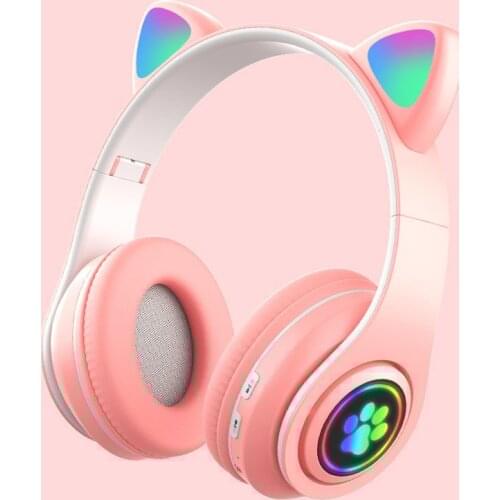 Cute Cat Ears Bluetooth Wireless Girl Headphone Stereo Earphone Child Noise Cancelling Pink Headphones With LED Light For Child