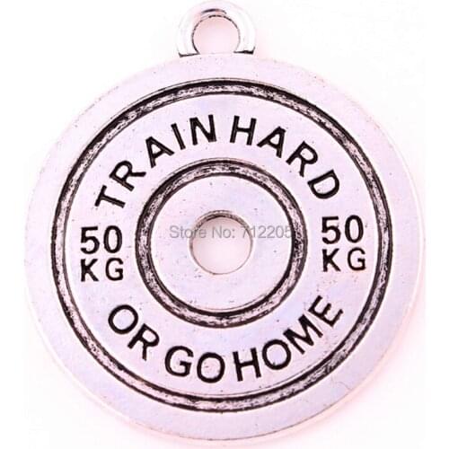DIY jewelry fashion 10pcs a lot antique silver plated BBMAN BARBELL 50KG TRAIN HARD OR GO HOME Weight lifting fitness charm