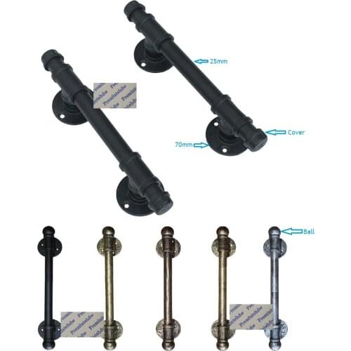 Retro Rustic Rural Barn Door Pull Water Iron Pipe Flange Towel Bar Wall Grab Decorative Head Ball Finial Bronze Black Silver