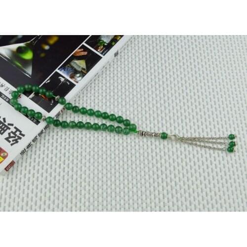 Elegant gift Green Stone beads Islamic musilm 33 prayer beads tashih Rosary beads Misbaha by free shipping; 100% Original