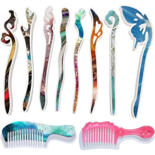 Comb Mold for Resin, Hairpin Silicone Resin Comb Molds Kit, DIY Hand Craft Resin Molds for Epoxy Resin, Crystal Comb Mould Jewel