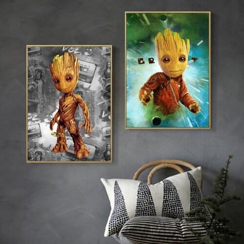 Marvel Cartoon Character Canvas Paintings Baby Groot Prints and Posters Wall Art Pictures for Kids Room Home Decoration Cuadros