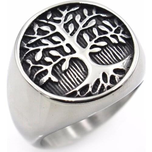 AsJerlya Retro Women Men Titanium Stainless Steel Punk Rings Tree Of Life Stainless Steel Male Finger Ring Holiday Gift Jewelry