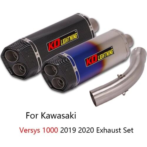Slip-on Exhaust Set for Kawasaki Versys 1000 2019 2020 Motorcycle Exhaust Pipe Mid Link Tube 51mm Muffler Escape Dual-outlet