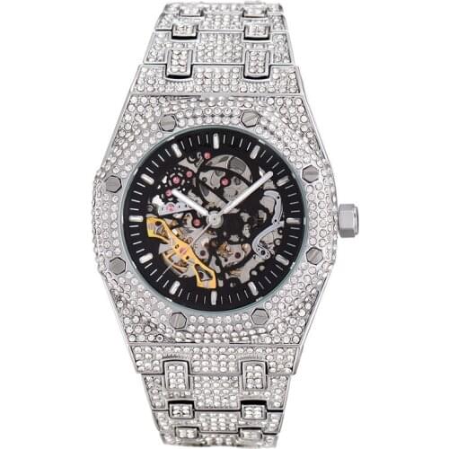 High Quality Men Mechanical Wrist Watches Dropshipping Iced Out Cubic Zirconia Luxury Automatic Diamond Wristwatch