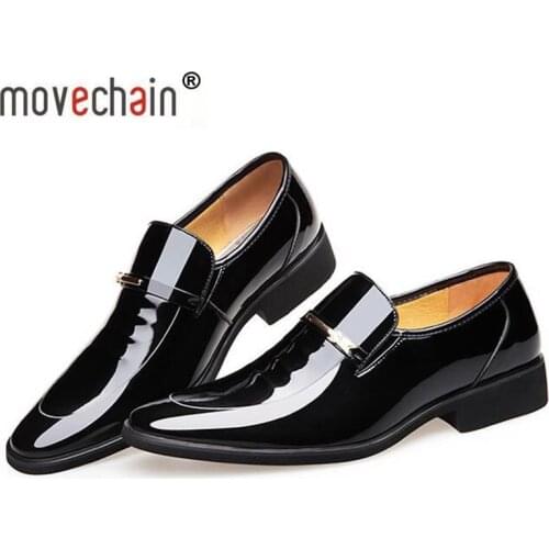 Movechain Mens PU Patent Leather Casual Loafers Men Fashion Comfortable Shoes Man Leather Solid Business Shoe