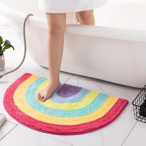 Soft Carpet Floor Mat Anti-slip Quick Dry Water Absorbent Cartoon Cute Rainbow Semi Circle Floor Door Cushion for Household