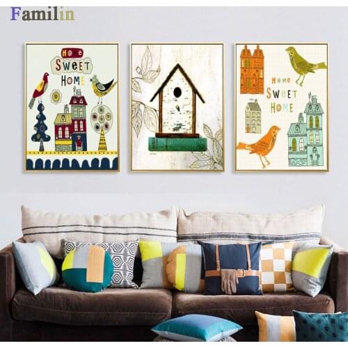 Baby Nursery Wall Art Canvas Painting Bird Animal Poster Print Nordic Kids Decorative Picture Children Bedroom Decoration