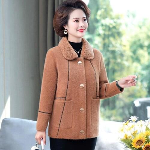 Autumn Winter Womens Imitation Mink Cashmere Coat Wear Thick Medium Long Knitted Sweaters New Middle-aged Jacket Coat X323