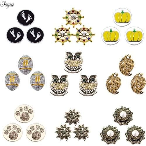 Enamel owl Snap Button rhinestone pumpkin snap Metal Fit 18mm Ginger Snaps Button Necklace pendant Bracelet Jewelry