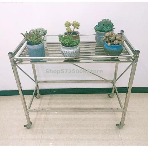 Flower stand outdoor living room balcony simple single-layer movable succulent stand floor-standing shelf stainless steel flower