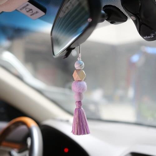 Car Interior Aromatherapy Pendant Auto Accessories Wooden Bead Silicone Bead Felt Ball Air Freshener Hanging Ornaments
