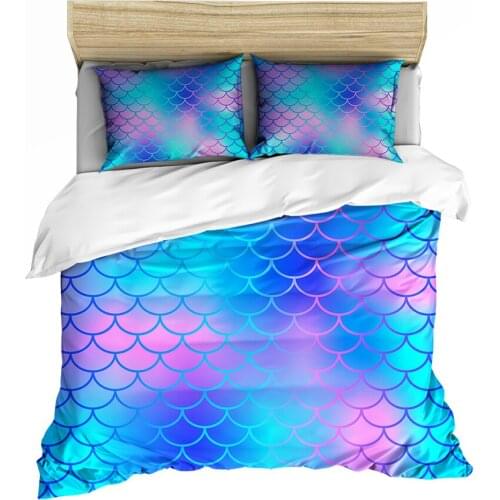 Gradual Change Mermaid Fish Scales Girl Bedroom Down Quilt Set Blue Purple Bed Set Linen Home Microfiber Queen King Bedding
