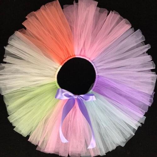 Girls Rainbow Pastel Tutu Skirts Kids Ballet Dance Tulle Pettiskirt Tutus Underskirt with Bow Children Party Costume Skirt Cloth