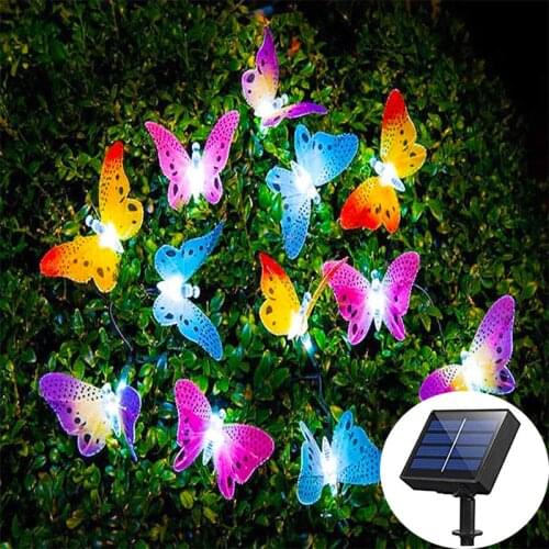 Garden Solar Lights Butterfly String Lights Waterproof Fiber Optic Butterfly Shaped 12 LED Multicolor lamp for Garden Lawn Patio